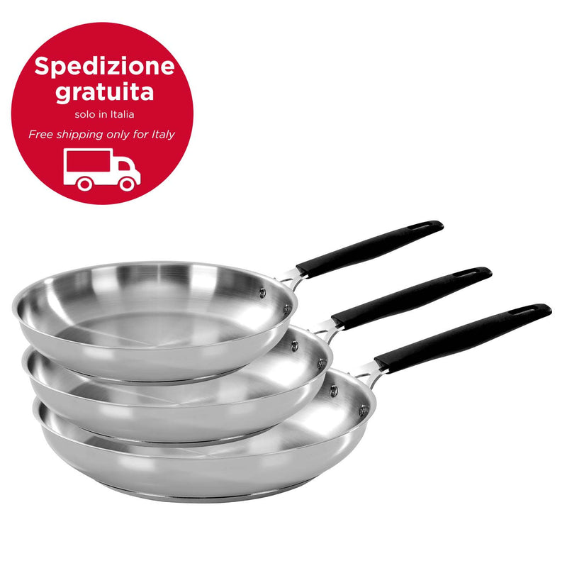Tris acciaio inox - set 3 padelle cm 20/24/28