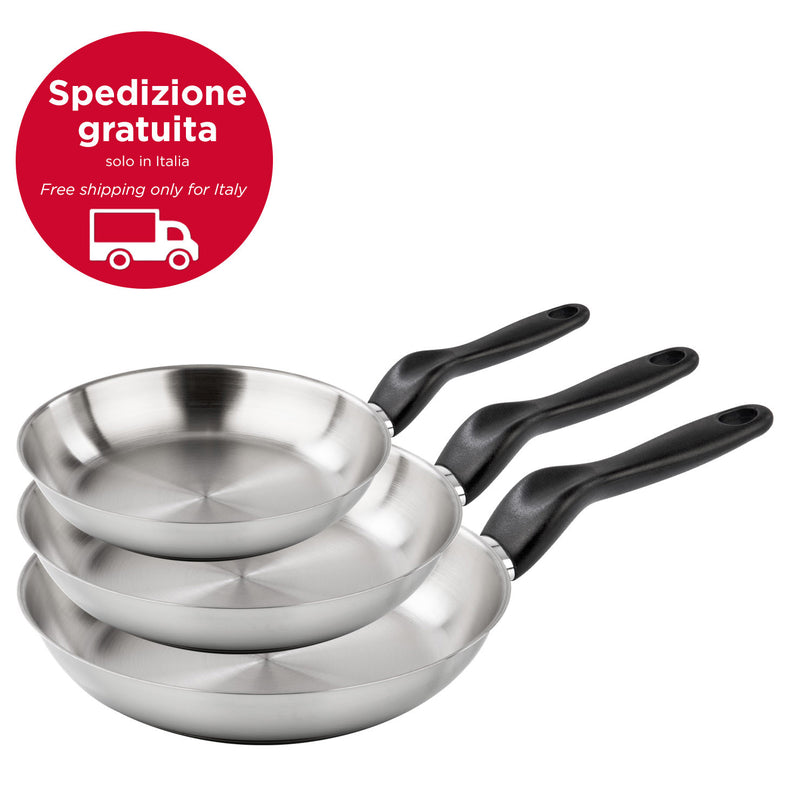 Tris acciaio inox - set 3 padelle cm 20/24/28