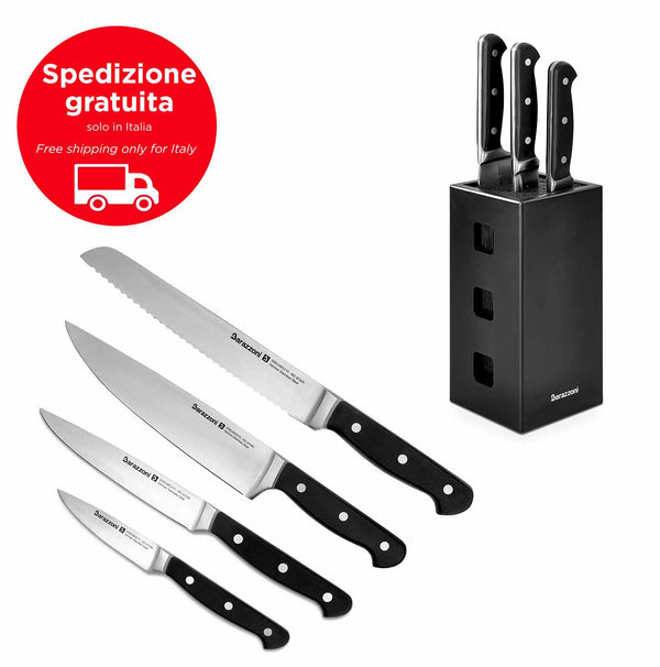 Acciaio inox - Ceppo porta coltelli + 4 coltelli